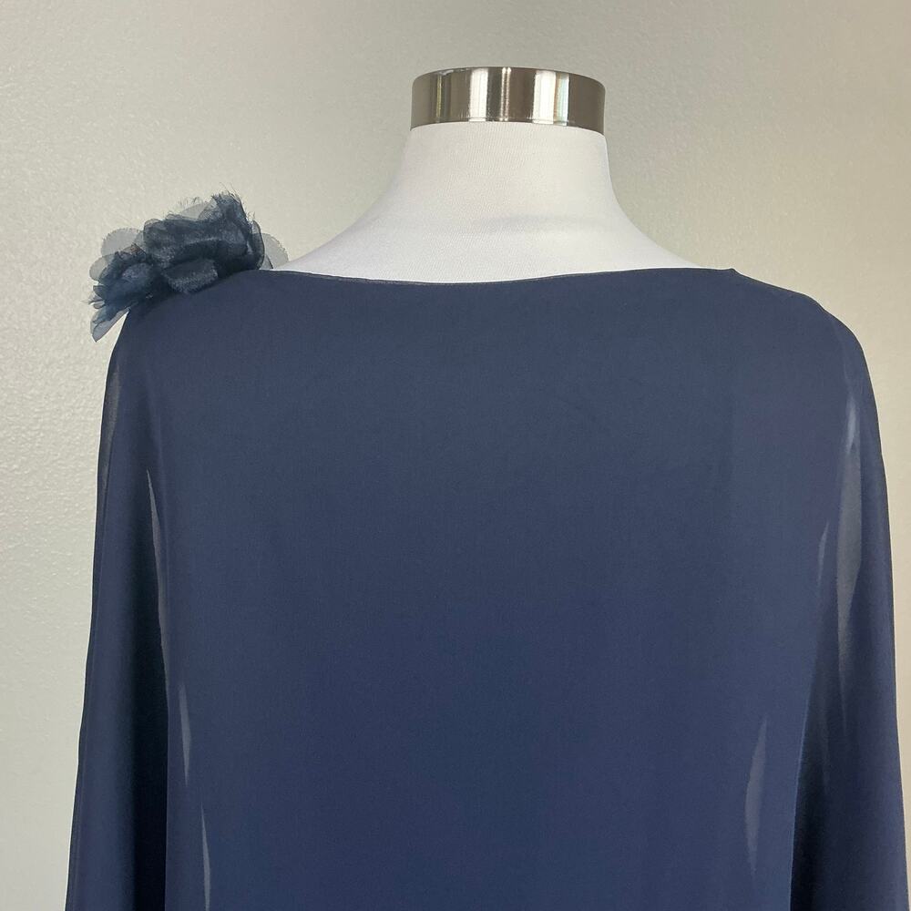 XSCAPE Chiffon Overlay Knit Sheath Embellished Cocktail Dress Navy Blue Size 10 - Picture 9 of 12